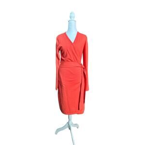 DVF Diane Von Furstenberg Linda Wrap Sweater Dress Wool Cashmere Coral Sz Petite